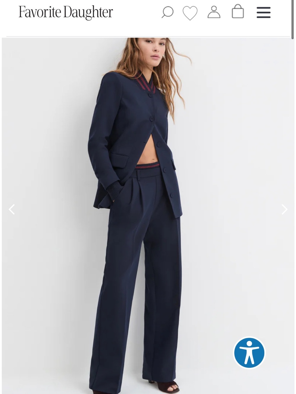 Favorite Daughter Navy Wide-Leg Pants with Red-Trim Waistband - XS